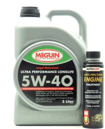 Масло MEGUIN ULTRA PERFORMANCE LONG LIFE 5W40 5L с добавка за масло AutoGar engine treatment
