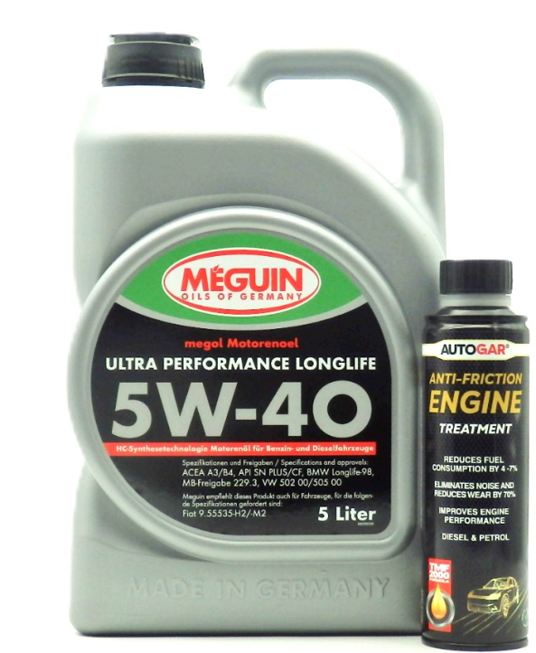 Масло MEGUIN ULTRA PERFORMANCE LONG LIFE 5W40 5L с добавка за масло AutoGar engine treatment