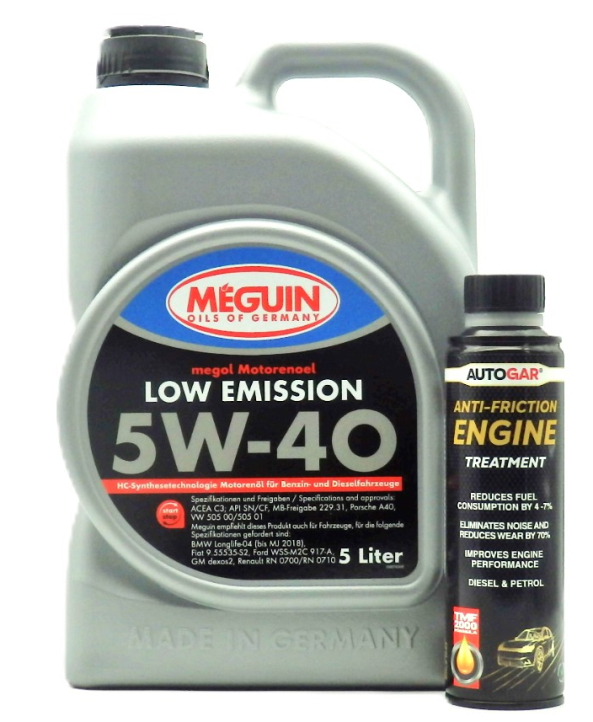 Масло MEGUIN LOW EMISSION 5W40 5L с добавка за масло AutoGar engine treatment